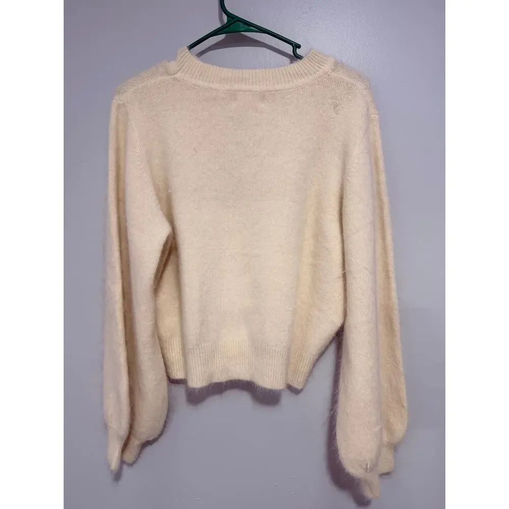 Sage The Label Cream Innamorata Fuzzy Sunday Angora Knit Sweater Size L
